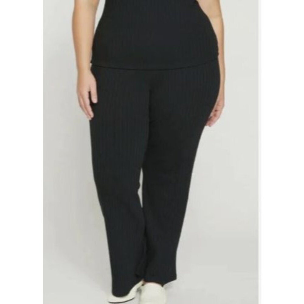 Universal Standard Aspen Wide Leg Pant Womens S 14/16 Black Rib Knit Pockets